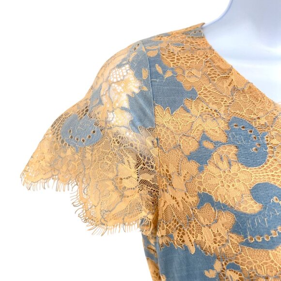 Storia Floral Lace Mesh Short Sleeve Mini Dress Blue Beige Size Small - Picture 4 of 13